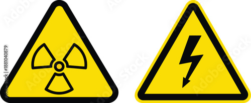 Warning signs for radiation and high voltage