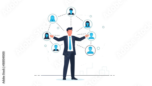 Business network concept with manager connecting people in organization chart