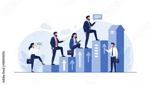 Business people climbing stairs representing career growth and success