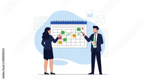 Business planning with calendar and flowchart, teamwork concept