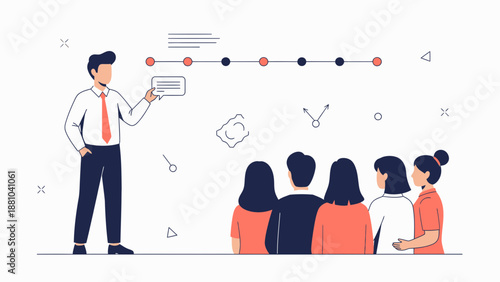 Business Presentation: Speaker Teaching Audience Timeline Strategy Meeting