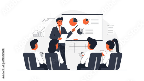 Business presentation with charts and graphs in meeting room