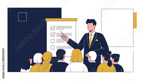 Business presentation with speaker and audience, training, meeting, strategy