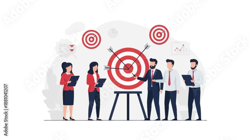 Business Team Aiming at Target, Goal Achievement Concept, Strategy and Success