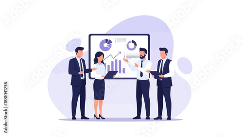 Business Team Analyzing Financial Data and Charts on Whiteboard
