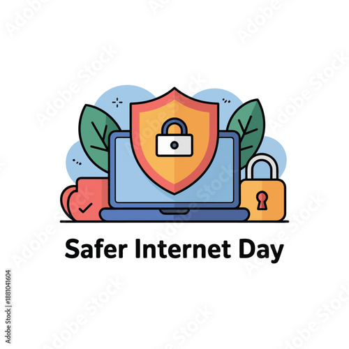 Safer internet day concept with laptop and security symbols