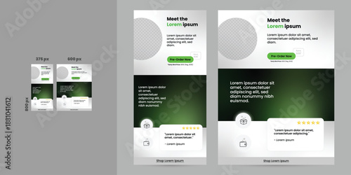 Newsletter, email design template, and vertical banner design template. Modern gradient background. Vector web email promotion and landing page