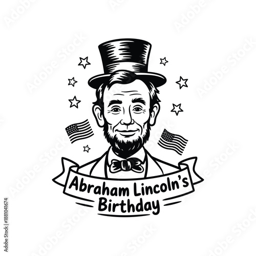 Abraham Lincoln illustration with American flags and stars