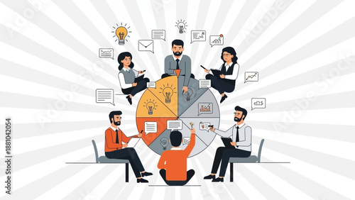 Diverse Team Collaborating on Business Strategy Pie Chart