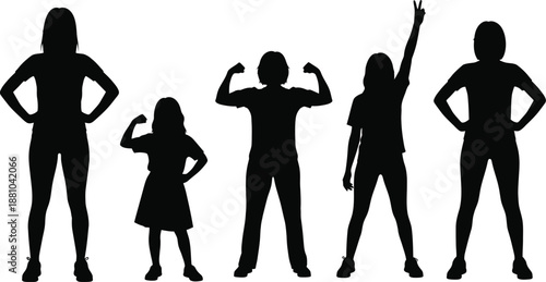 Silhouettes of five people in various poses of strength and confidence