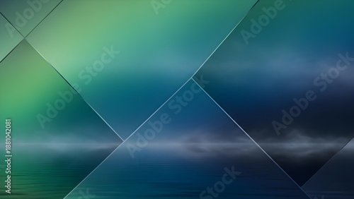 Abstract Water Horizon Wallpaper: Misty Gradient Sky and Geometric Diamond Lines Over a Serene Water Surface Creating a Modern, Minimalist, and Tranquil Background for Artistic and Digital Use