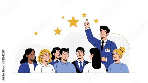 Leader Inspiring Team, Motivation, Success, Stars, Business Meeting, Presentation