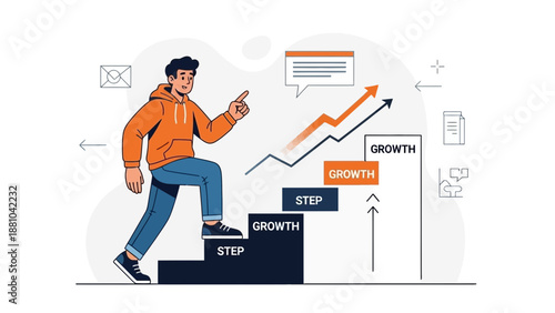 Man climbing stairs representing business growth and success concept