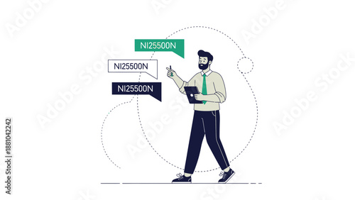 Man presenting information or data with speech bubbles