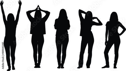 Five women in various poses silhouette