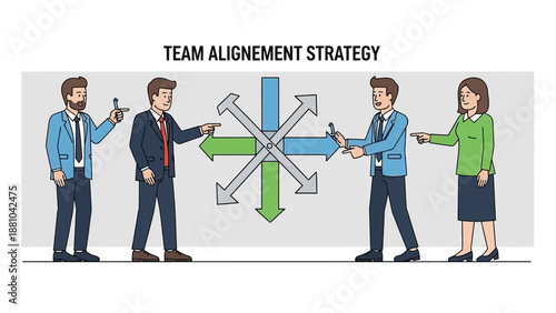 Team Alignment Strategy: Business People Pointing Arrows, Collaboration Concept