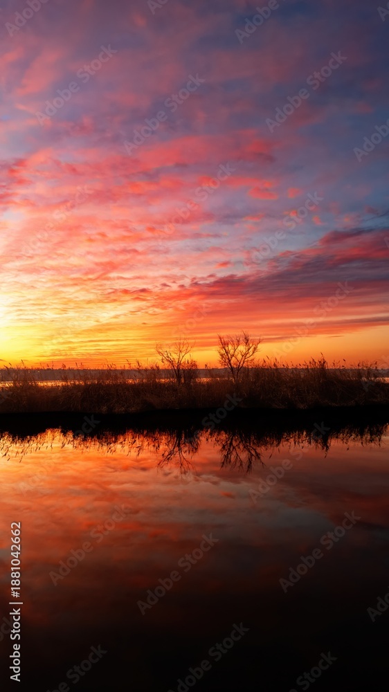 Naklejka premium Colorful sunset with dramatic clouds