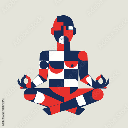 Geometric Man Meditating in Lotus Position.