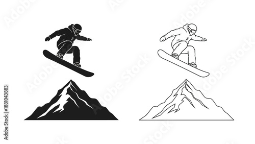 Snowboarders in action black and white illustrations of winter sports enthusiasts