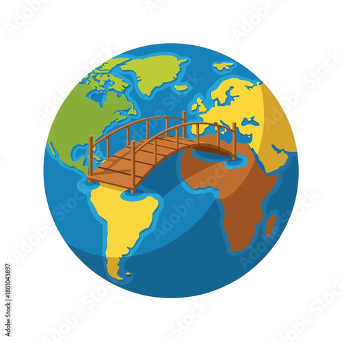 Globe with Bridge Illustration.
