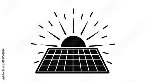 solar panel with sun rays shining down on it