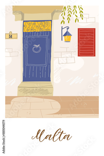 Malta hand drawn travel vector illustration, card.