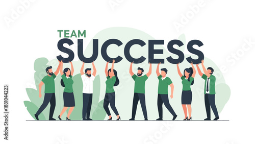 Team holding large letters spelling SUCCESS, representing teamwork and achievement.