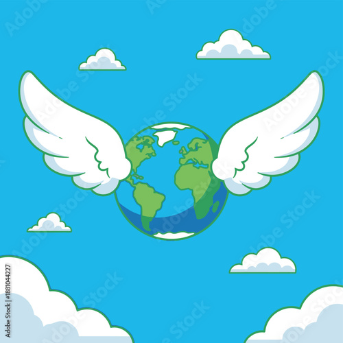 Globe with White Wings in Sky.