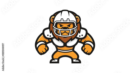 Lion mascot in football uniform ready for action on a white background