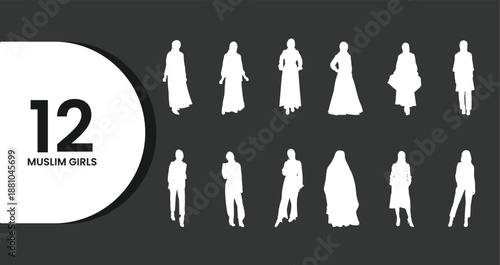 Collection of Muslim Women Silhouettes in Various Poses