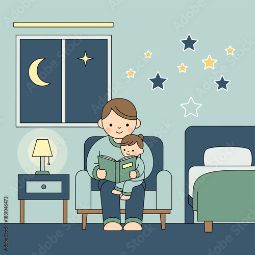 Father Reading Story to Child at Night.