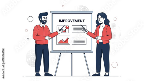 Business team presenting growth strategy with charts on whiteboard