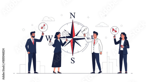 Business Team with Compass, Strategy and Direction Concept