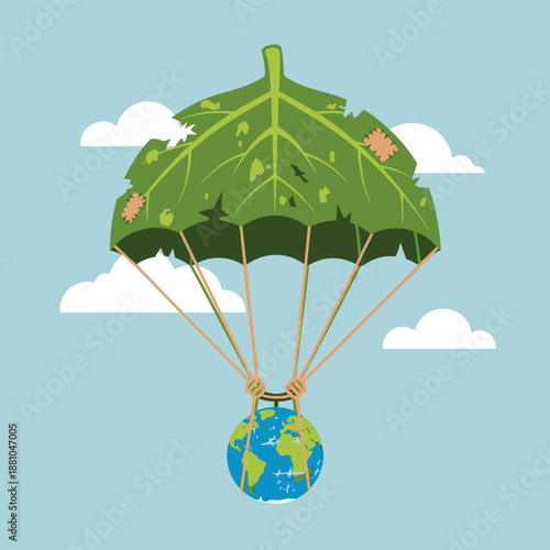 Green Leaf Parachute Lowering Globe Earth.