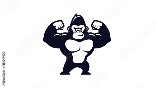 Strong gorilla icon flexing muscles silhouette vector illustration