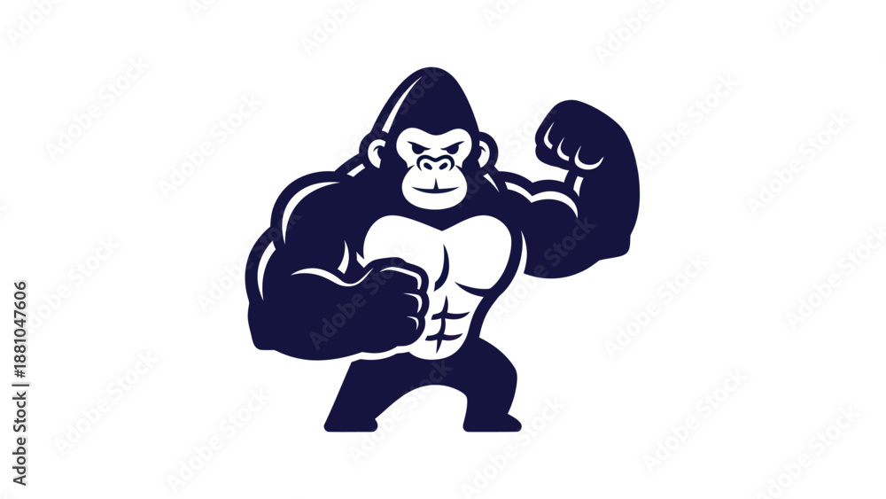 Obraz premium Strong gorilla illustration with muscles posing against white background