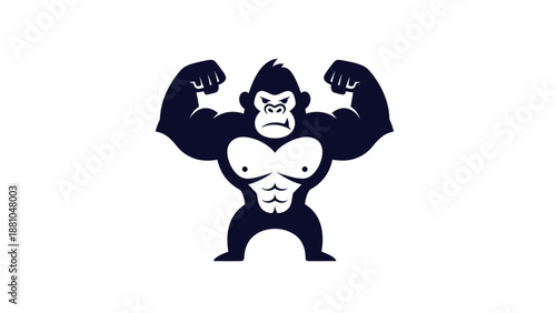 Strong gorilla illustration with muscular physique in dark silhouette