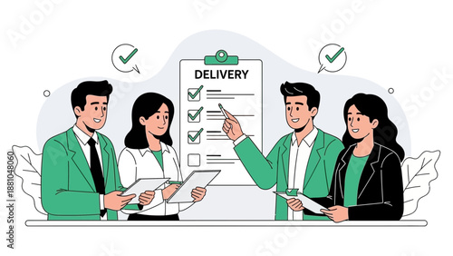 Teamwork and Delivery Checklist - Business Meeting Illustration