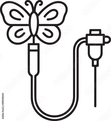 Black and white line drawing of a medical butterfly infusion set