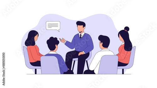 Group Therapy Session: Leader Facilitating Discussion with Diverse People