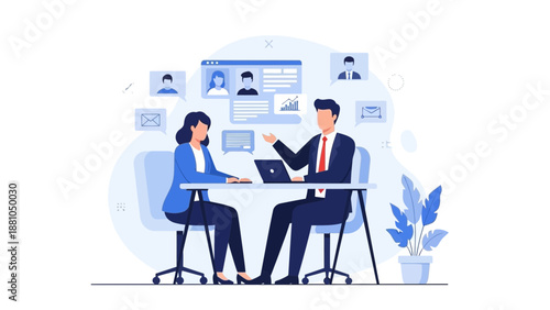 Job Interview Meeting with HR Manager and Candidate, Business Meeting Illustration