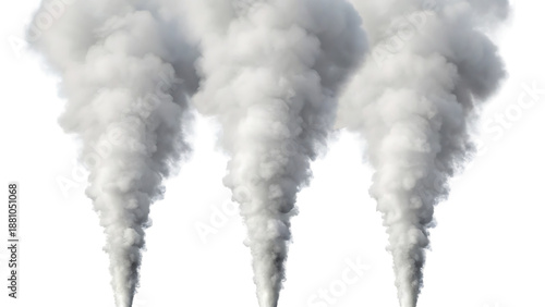 Three wispy white steam plumes rising upward against a isolated isolated on transparent background