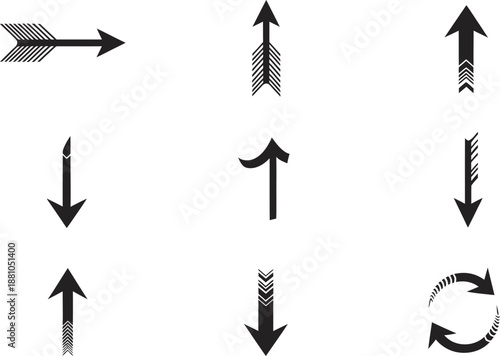 A collection of 8 directional arrows in a grid layout with varying designs
