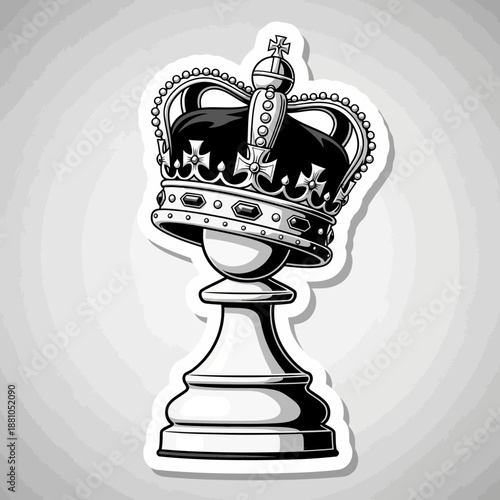 Majestic crown on chess piece, symbolizing victory and power