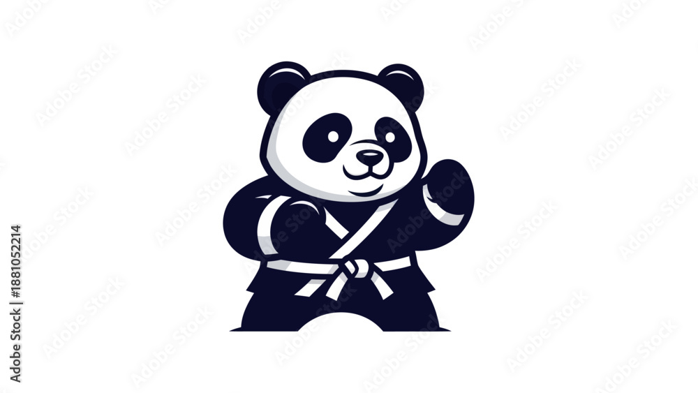 Naklejka premium Cartoon panda bear in karate uniform ready to fight isolated on white