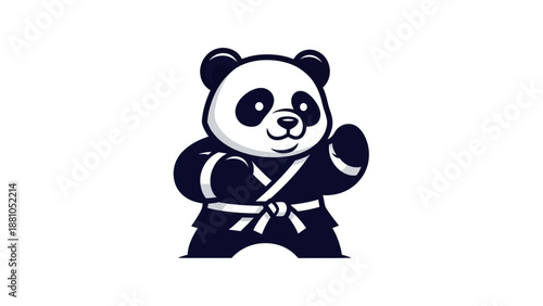 Cartoon panda bear in karate uniform ready to fight isolated on white