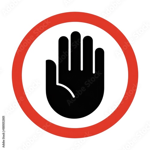Hand gesture in red circle warning sign