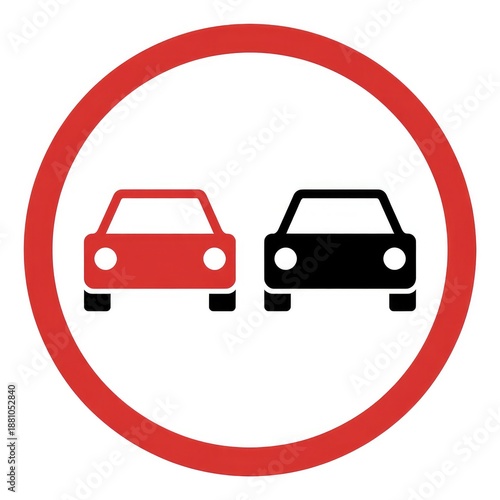 No overtaking road sign with red and black cars
