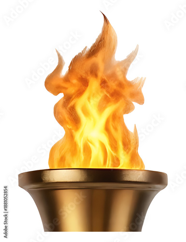 Flame in a golden torch on transparent background