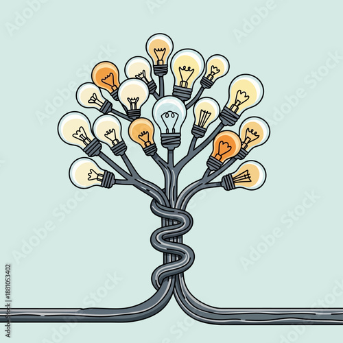 Light Bulbs Forming a Tree Shape.